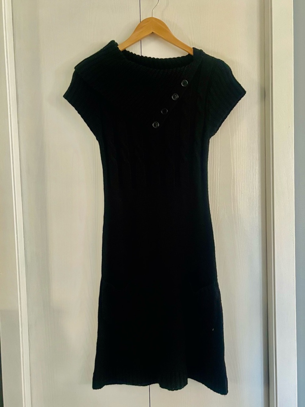 Maurices Black Knit Midi Dress with Button Collar Detail and Front Pockets